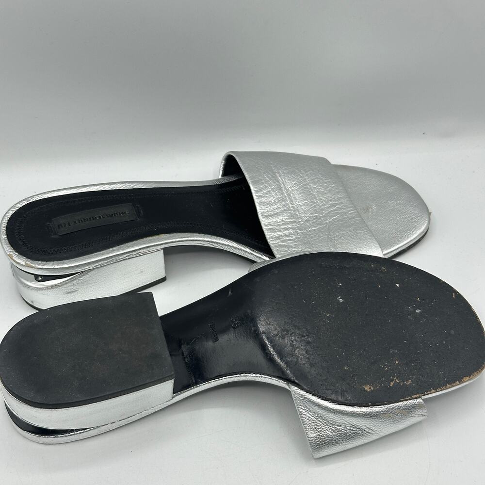 ALEXANDER WANG Lou Metallic Slide Sandal Heel Cutout Silver Sz 38/US 8 $450 - Picture 8 of 9